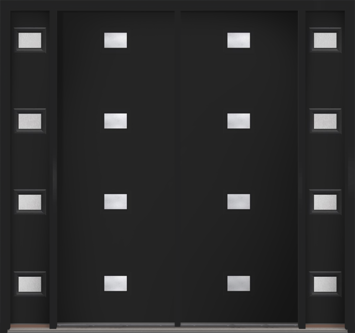 96" Rainglass Modern Pulse Echo 4-Lite Centered Smooth Fiberglass Double Door, Sidelites