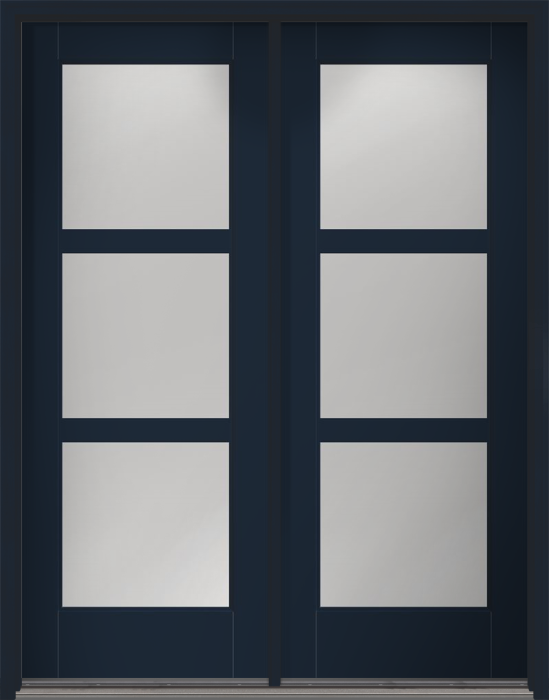 96" Clear Contemporary 3 Lite SDL Flat 3-1/2" Smooth Full Lite Flush-Glazed Fiberglass Double Door