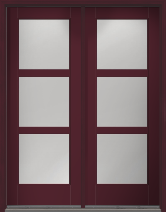 96" Low-E Contemporary 3 Lite SDL Flat 3-1/2" Smooth Full Lite Flush-Glazed Fiberglass Double Door