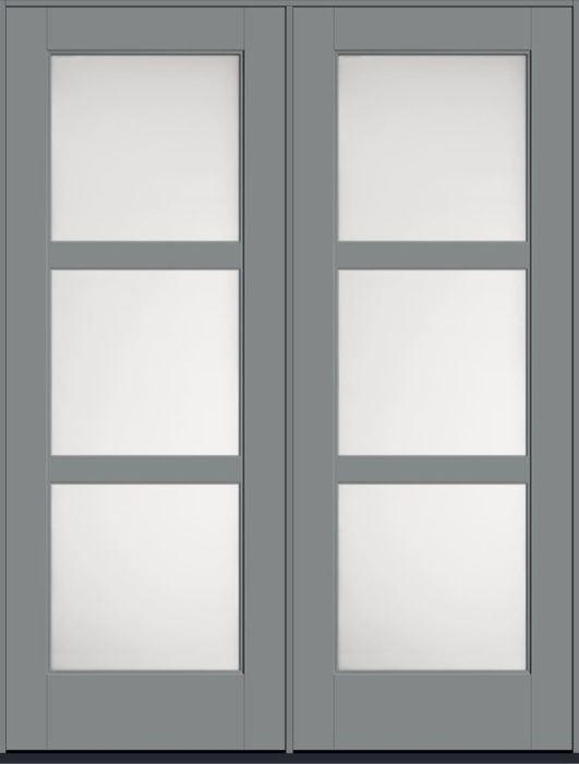 96" Satin Etch Contemporary 3 Lite SDL Flat 3-1/2" Smooth Full Lite Flush-Glazed Fiberglass Double Door