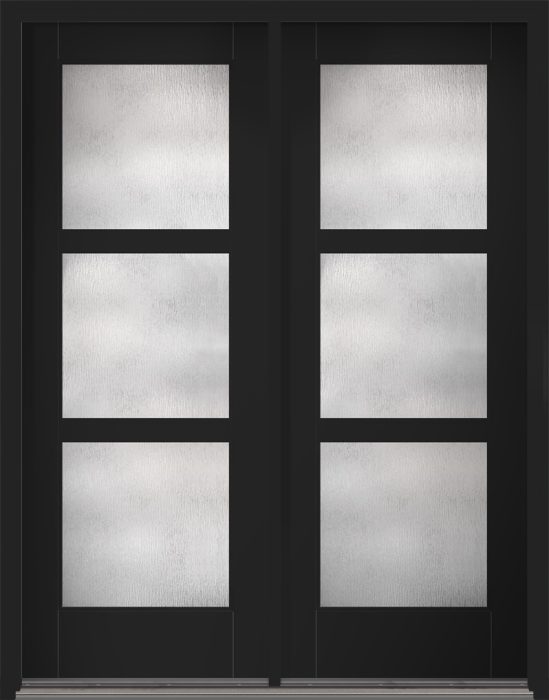 96" Rainglass Contemporary 3 Lite SDL Flat 3-1/2" Smooth Full Lite Flush-Glazed Fiberglass Double Door