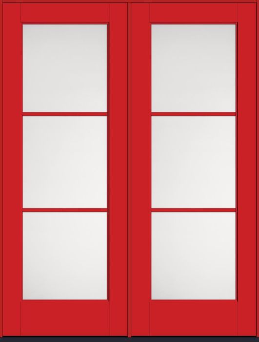 96" Satin Etch Colonial 3 Lite SDL Flat 1-1/8" Smooth Full Lite Flush-Glazed Fiberglass Double Door