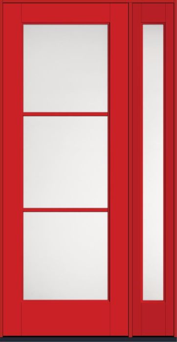 96" Satin Etch Colonial 3 Lite SDL Flat 1-1/8" Smooth Full Lite Flush-Glazed Fiberglass Single Door, Sidelite