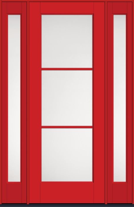 96" Satin Etch Colonial 3 Lite SDL Flat 1-1/8" Smooth Full Lite Flush-Glazed Fiberglass Single Door, Sidelites