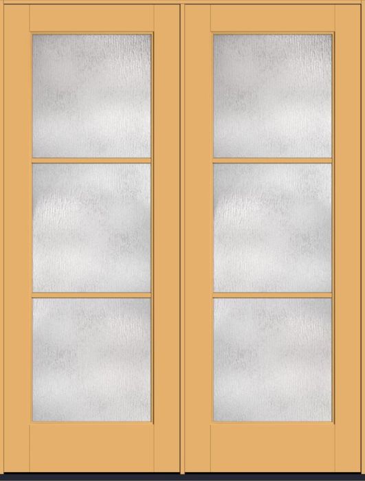 96" Rainglass Colonial 3 Lite SDL Flat 1-1/8" Smooth Full Lite Flush-Glazed Fiberglass Double Door