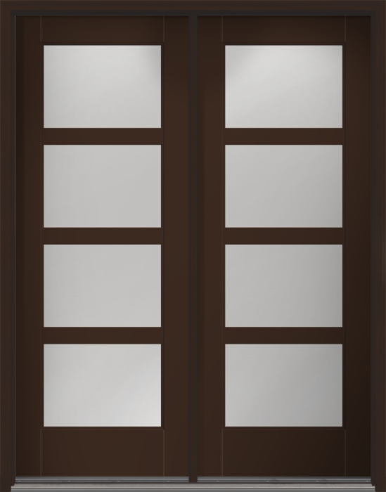96" Low-E Contemporary 4 Lite SDL Flat 3-1/2" Smooth Full Lite Flush-Glazed Fiberglass Double Door