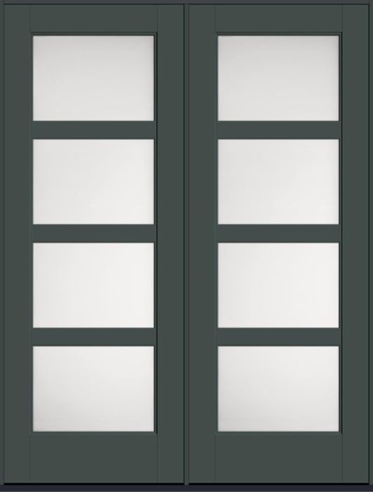 96" Satin Etch Contemporary 4 Lite SDL Flat 3-1/2" Smooth Full Lite Flush-Glazed Fiberglass Double Door