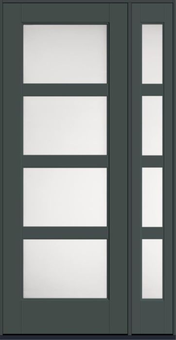 96" Satin Etch Contemporary 4 Lite SDL Flat 3-1/2" Smooth Full Lite Flush-Glazed Fiberglass Single Door, Sidelite