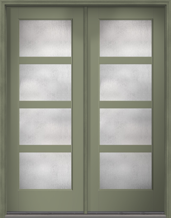 96" Rainglass Contemporary 4 Lite SDL Flat 3-1/2" Smooth Full Lite Flush-Glazed Fiberglass Double Door