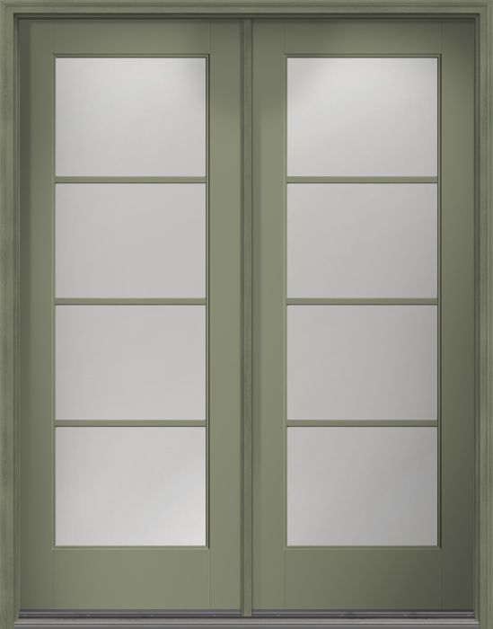 96" Clear Colonial 4 Lite SDL Flat 1-1/8" Smooth Full Lite Flush-Glazed Fiberglass Double Door