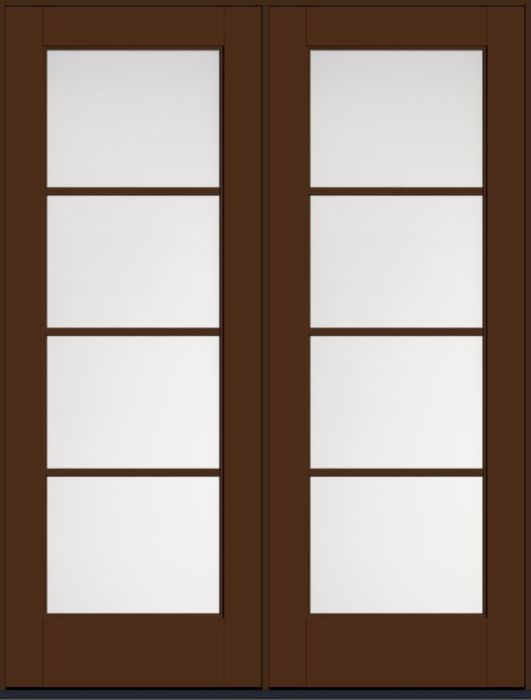 96" Satin Etch Colonial 4 Lite SDL Flat 1-1/8" Smooth Full Lite Flush-Glazed Fiberglass Double Door