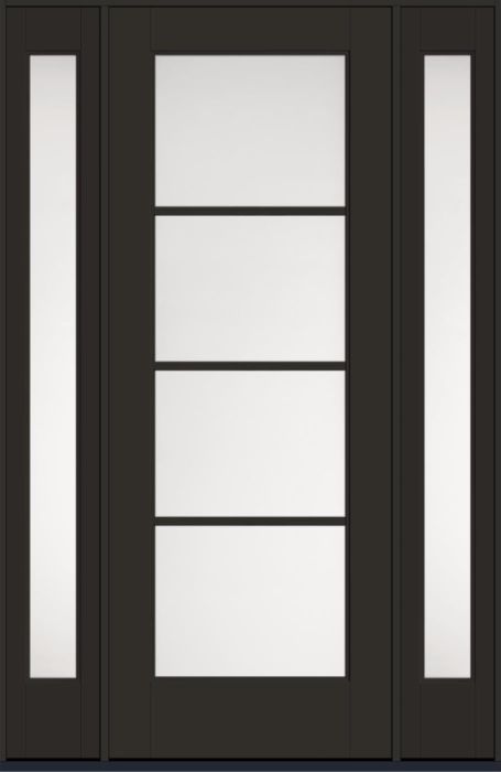 96" Satin Etch Colonial 4 Lite SDL Flat 1-1/8" Smooth Full Lite Flush-Glazed Fiberglass Single Door, Sidelites