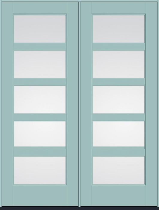 96" Clear Contemporary 5 Lite SDL Flat 3-1/2" Smooth Full Lite Flush-Glazed Fiberglass Double Door