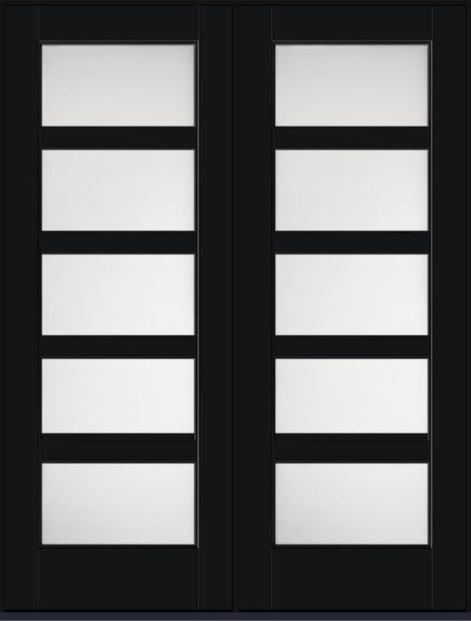 96" Satin Etch Contemporary 5 Lite SDL Flat 3-1/2" Smooth Full Lite Flush-Glazed Fiberglass Double Door