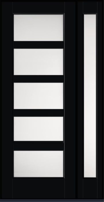 96" Satin Etch Contemporary 5 Lite SDL Flat 3-1/2" Smooth Full Lite Flush-Glazed Fiberglass Single Door, Sidelite