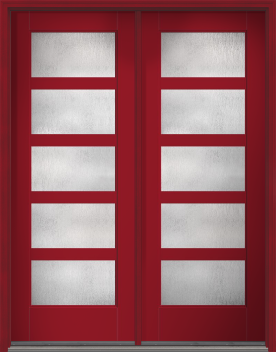 96" Rainglass Contemporary 5 Lite SDL Flat 3-1/2" Smooth Full Lite Flush-Glazed Fiberglass Double Door