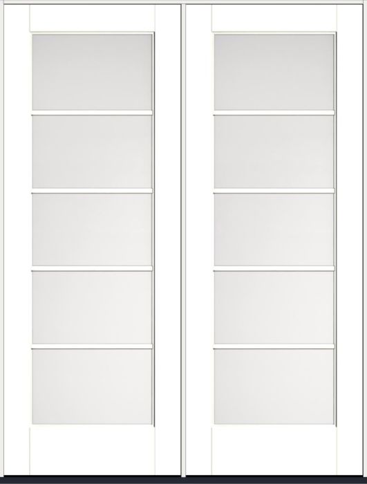 96" Satin Etch Colonial 5 Lite SDL Flat 1-1/8" Smooth Full Lite Flush-Glazed Fiberglass Double Door