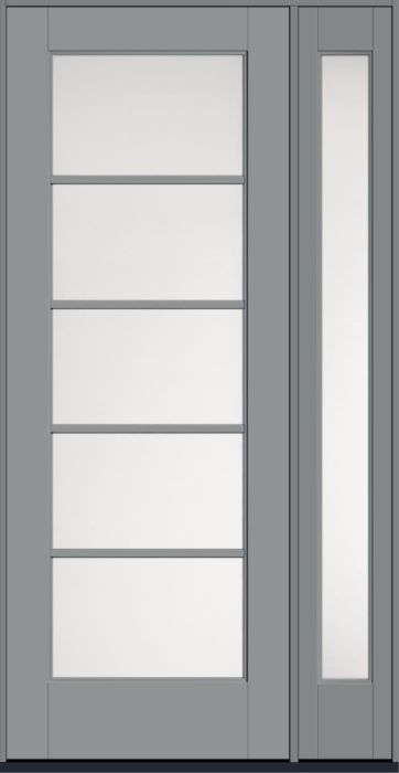 96" Satin Etch Colonial 5 Lite SDL Flat 1-1/8" Smooth Full Lite Flush-Glazed Fiberglass Single Door, Sidelite