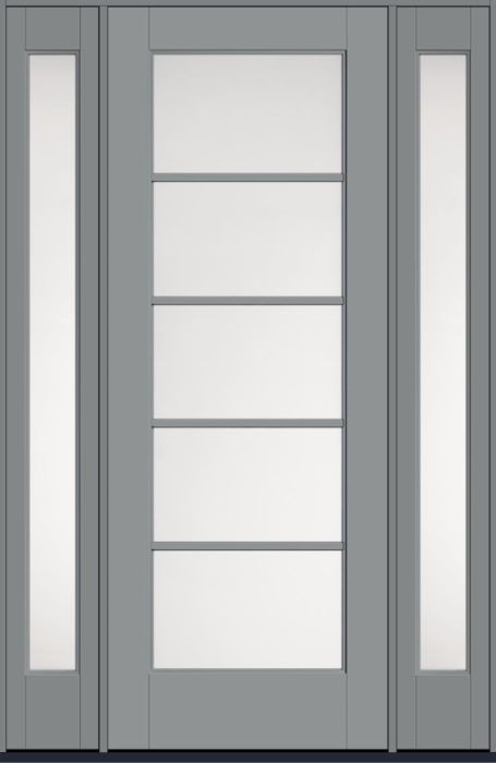 96" Satin Etch Colonial 5 Lite SDL Flat 1-1/8" Smooth Full Lite Flush-Glazed Fiberglass Single Door, Sidelites
