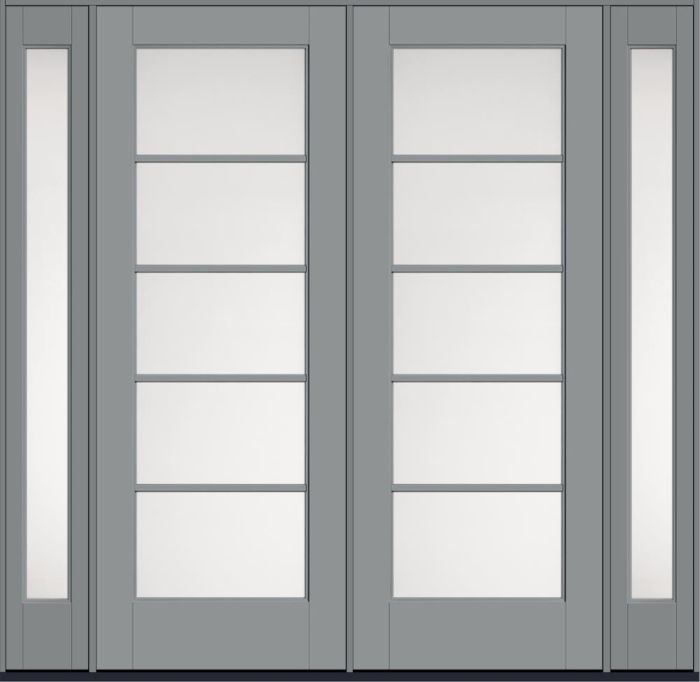 96" Satin Etch Colonial 5 Lite SDL Flat 1-1/8" Smooth Full Lite Flush-Glazed Fiberglass Double Door, Sidelites