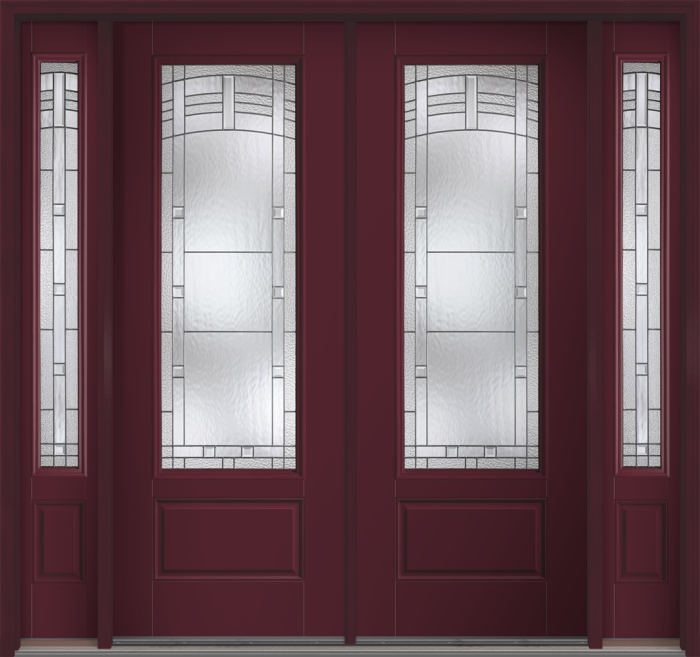 96" Maple Park 3/4 Lite 1 Panel Smooth Fiberglass Double Door, Sidelites