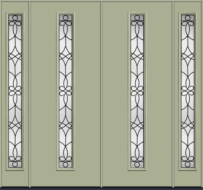 96" Salinas Modern Pulse Linea Centered Smooth Fiberglass Double Door, Sidelites