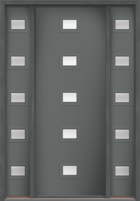 96" Low-E Modern Pulse Echo 5-Lite Centered Smooth Fiberglass Single Door, Sidelites