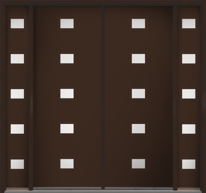 96" Satin Etch Modern Pulse Echo 5-Lite Centered Smooth Fiberglass Double Door, Sidelites