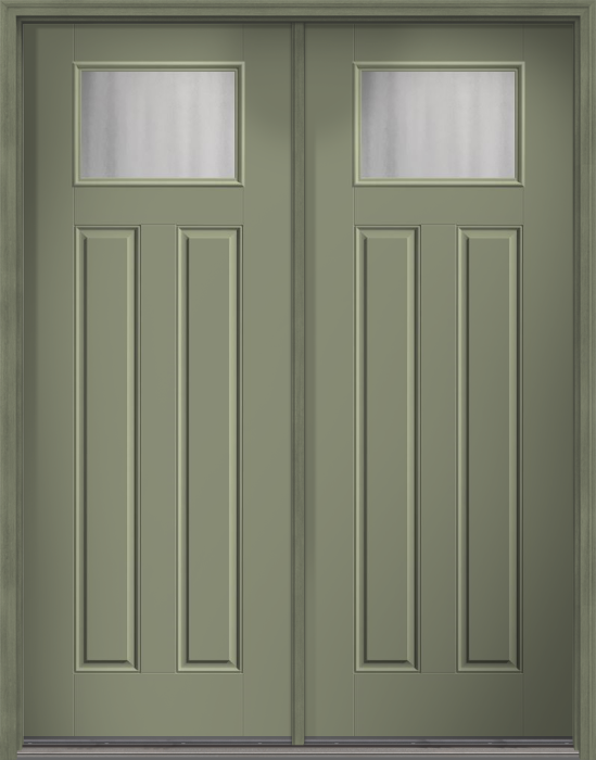 96" Chinchilla Craftsman Top View 2 Panel Smooth Fiberglass Double Door