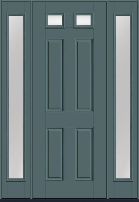96" Clear Top View 2 Lite 4 Panel Smooth Fiberglass Single Door, Full Sidelites