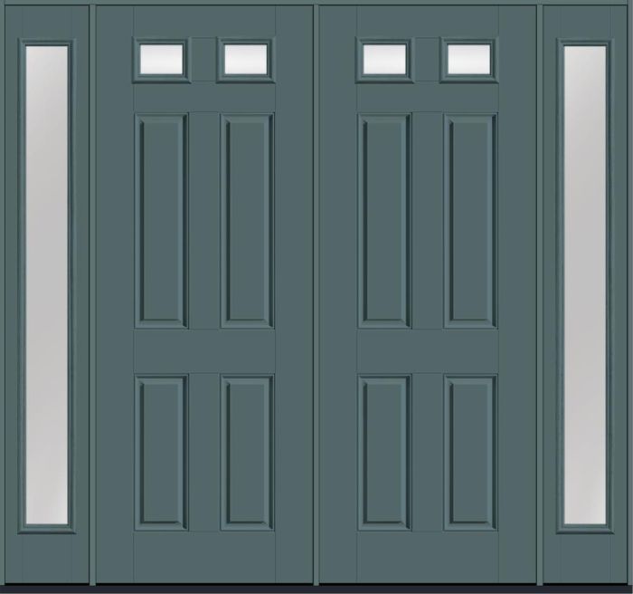 96" Clear Top View 2 Lite 4 Panel Smooth Fiberglass Double Door, Full Sidelites