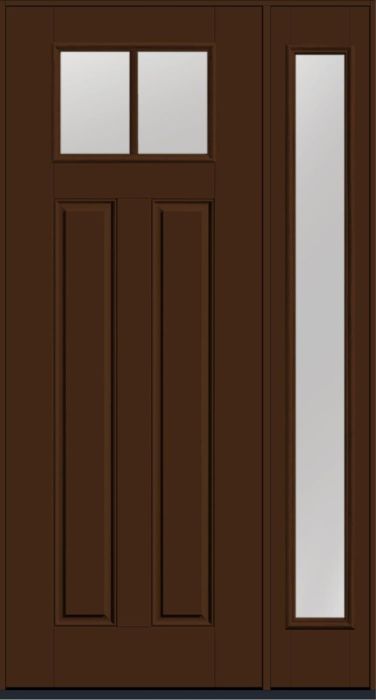 96" Low-E Craftsman Top View 2 Lite 2 Panel SDL Smooth Fiberglass Single Door, Full Sidelite