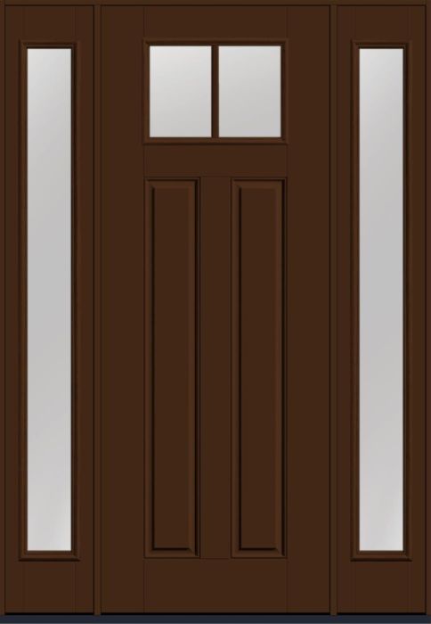 96" Low-E Craftsman Top View 2 Lite 2 Panel SDL Smooth Fiberglass Single Door, Full Sidelites