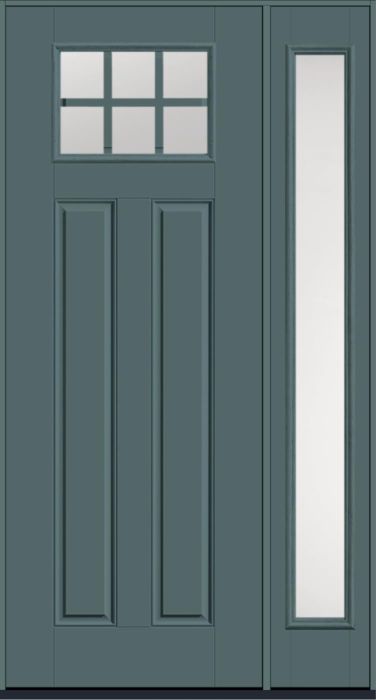 96" Low-E Craftsman Top View 6 Lite 2 Panel SDL Smooth Fiberglass Single Door, Full Sidelite