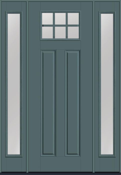 96" Low-E Craftsman Top View 6 Lite 2 Panel SDL Smooth Fiberglass Single Door, Full Sidelites