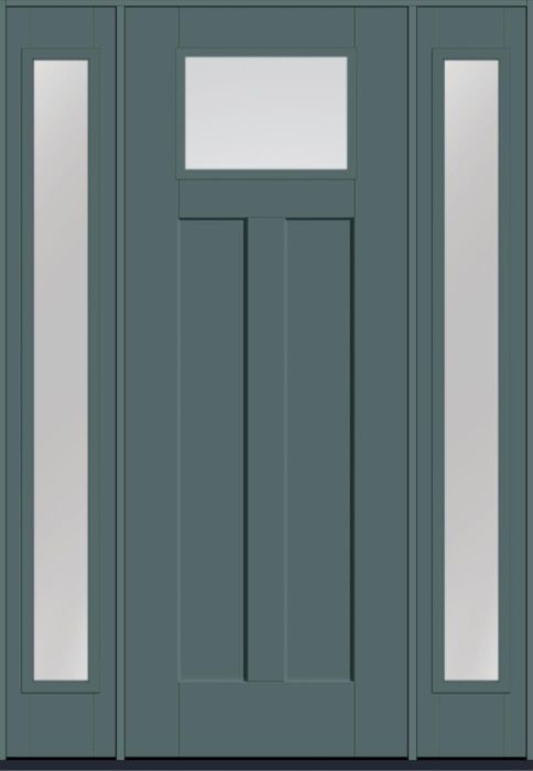 96" Low-E Craftsman Top View 2 Panel Shaker Smooth Fiberglass Single Door, Full Sidelites