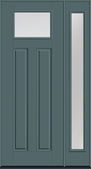 96" Low-E Craftsman Top View 2 Panel Smooth Fiberglass Single Door, Full Sidelite