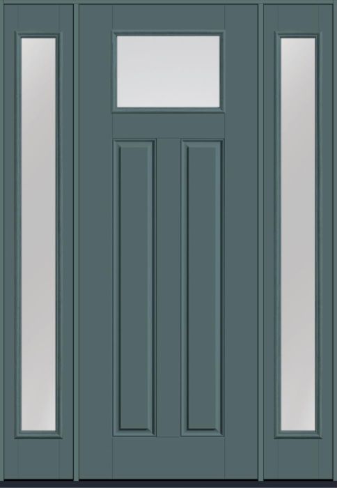 96" Low-E Craftsman Top View 2 Panel Smooth Fiberglass Single Door, Full Sidelites