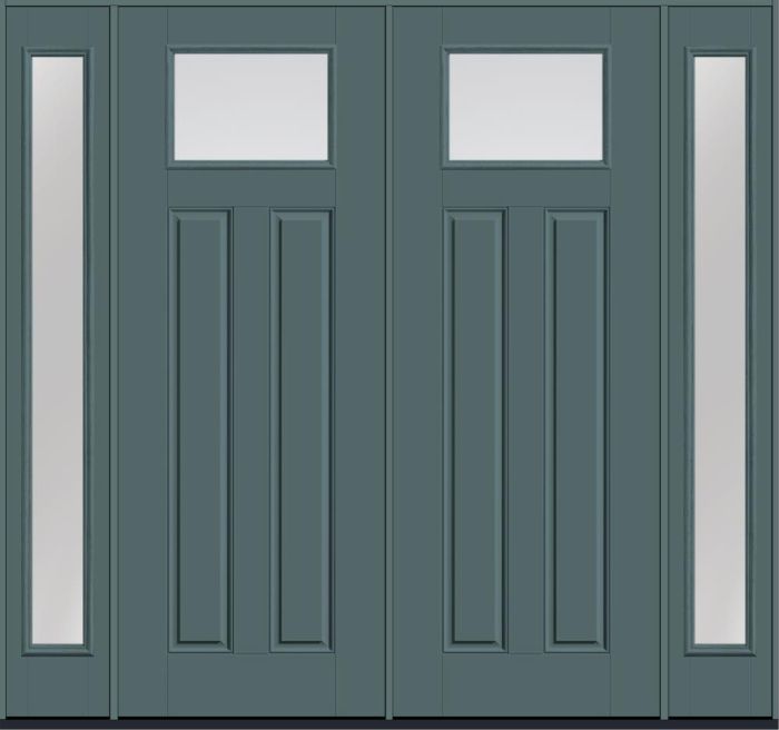 96" Low-E Craftsman Top View 2 Panel Smooth Fiberglass Double Door, Full Sidelites