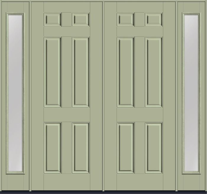 96" 6 Panel Smooth Fiberglass Double Door, Full Sidelites