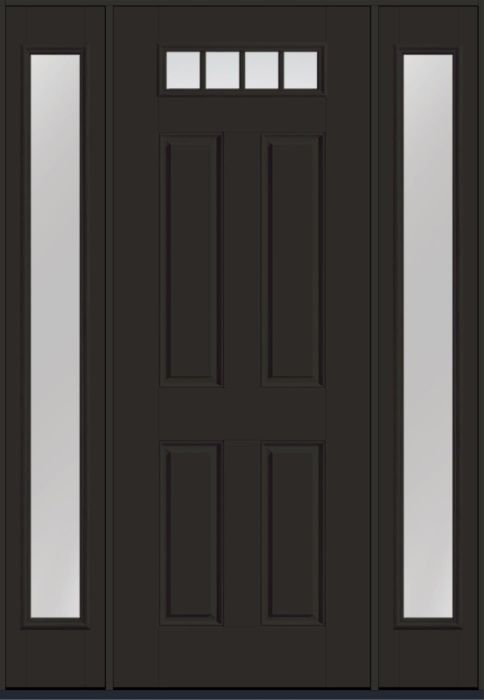 96" Clear Top View 4 Lite 4 Panel Fixed Grilles Smooth Fiberglass Single Door, Full Sidelites