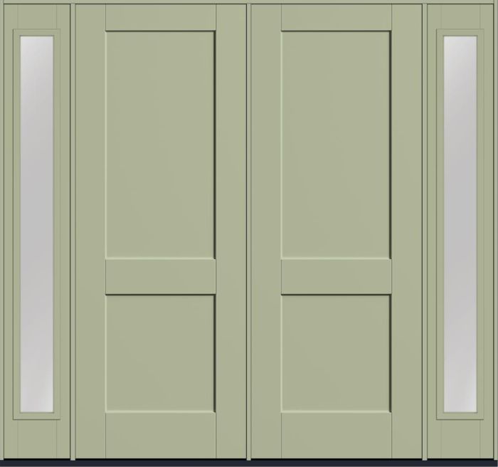 96" 2 Panel Craftsman Square Top Shaker Smooth Fiberglass Double Door, Full Sidelites