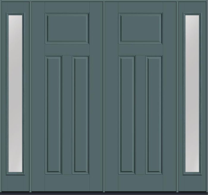96" 2 Panel Craftsman Smooth Fiberglass Double Door, Full Sidelites