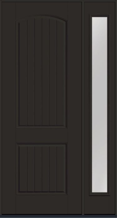 96" 2 Panel Plank Soft Arch Smooth Fiberglass Single Door, Full Sidelite