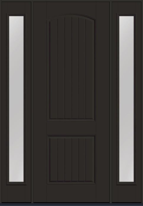 96" 2 Panel Plank Soft Arch Smooth Fiberglass Single Door, Full Sidelites