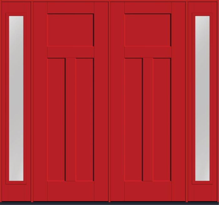 96" 3 Panel Craftsman Smooth Fiberglass Double Door, Full Sidelites