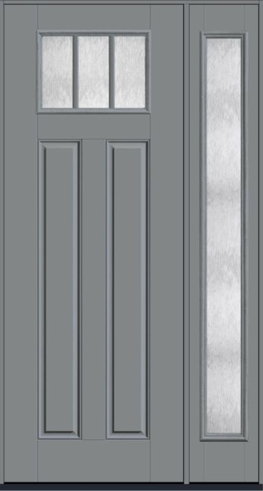 96" Chord Craftsman Top View 3 Lite 2 Panel SDL Smooth Fiberglass Single Door, Full Sidelite