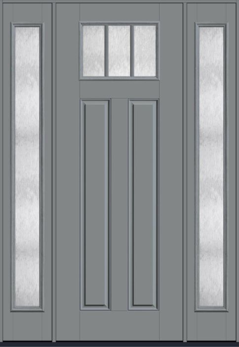 96" Chord Craftsman Top View 3 Lite 2 Panel SDL Smooth Fiberglass Single Door, Full Sidelites