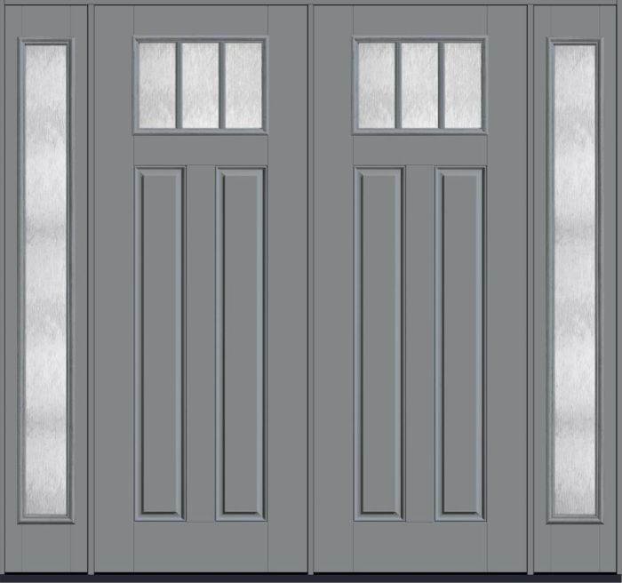 96" Chord Craftsman Top View 3 Lite 2 Panel SDL Smooth Fiberglass Double Door, Full Sidelites