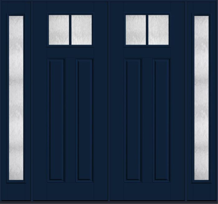 96" Chord Craftsman Top View 2 Lite 2 Panel SDL Smooth Fiberglass Double Door, Full Sidelites